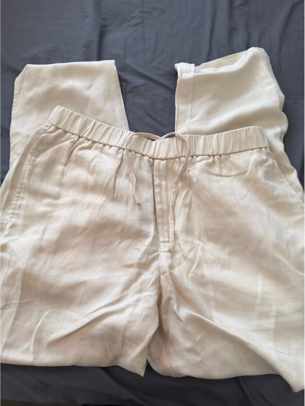 Loro Piana Cream Linen Blend Trousers with Elastic Waistband